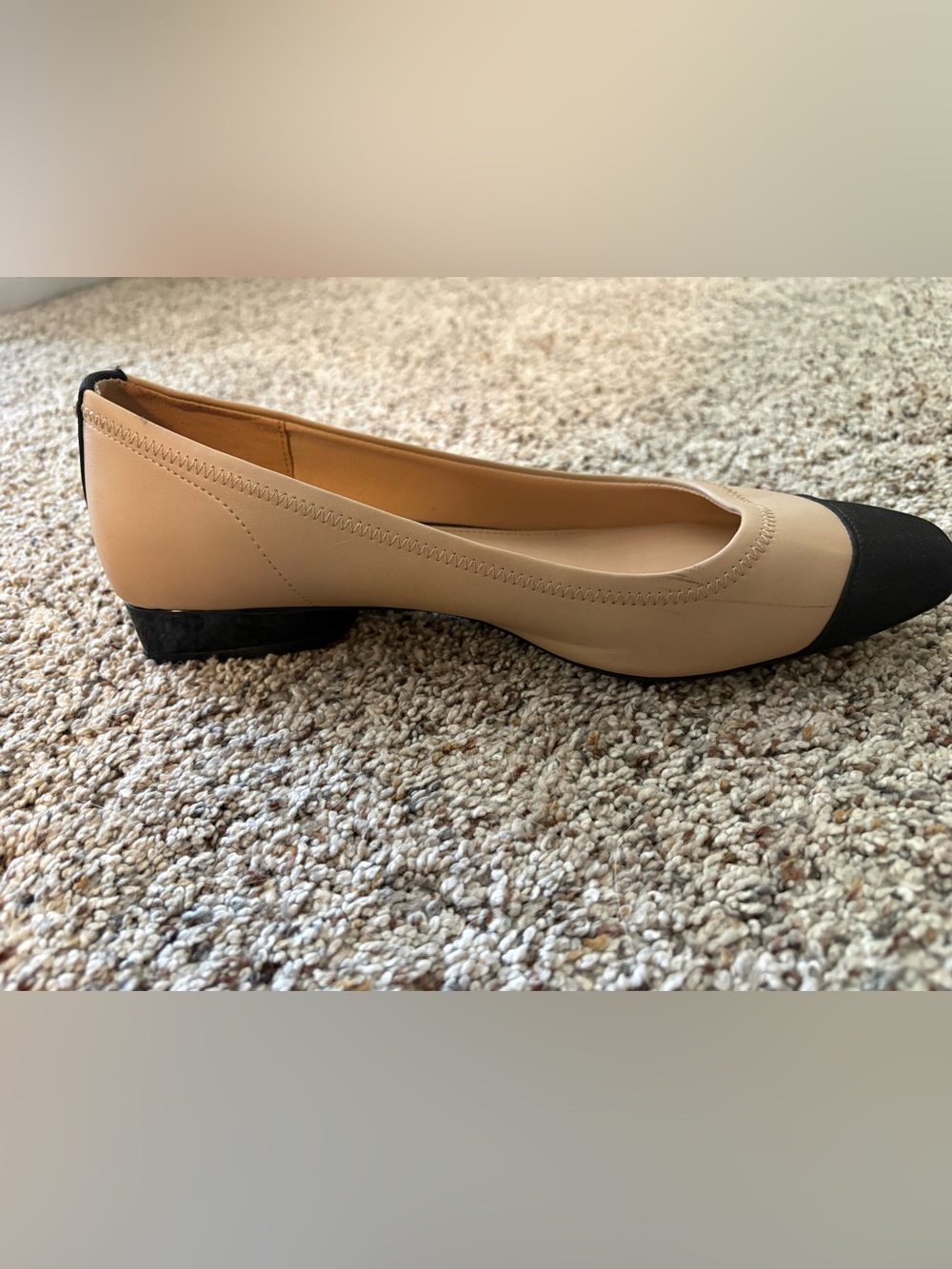 Anne Klein Tan and Black Square-Toe Ballet Flats - Picture 4 of 7